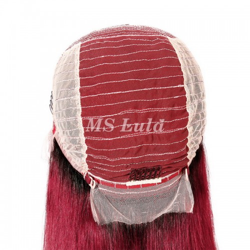 Black Root Ombre Dark Red Color Human Hair Silky Straight Lace Front Wig | Human Hair Wig | Lace Front